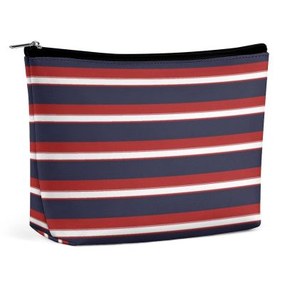 Makeup Bag for Women, Adorable Roomy Zipper Pouch Portable Organizer Cosmetic Bag Travel Storage Accessories (Red White Navy Blue Stripes Nautical Stripe)