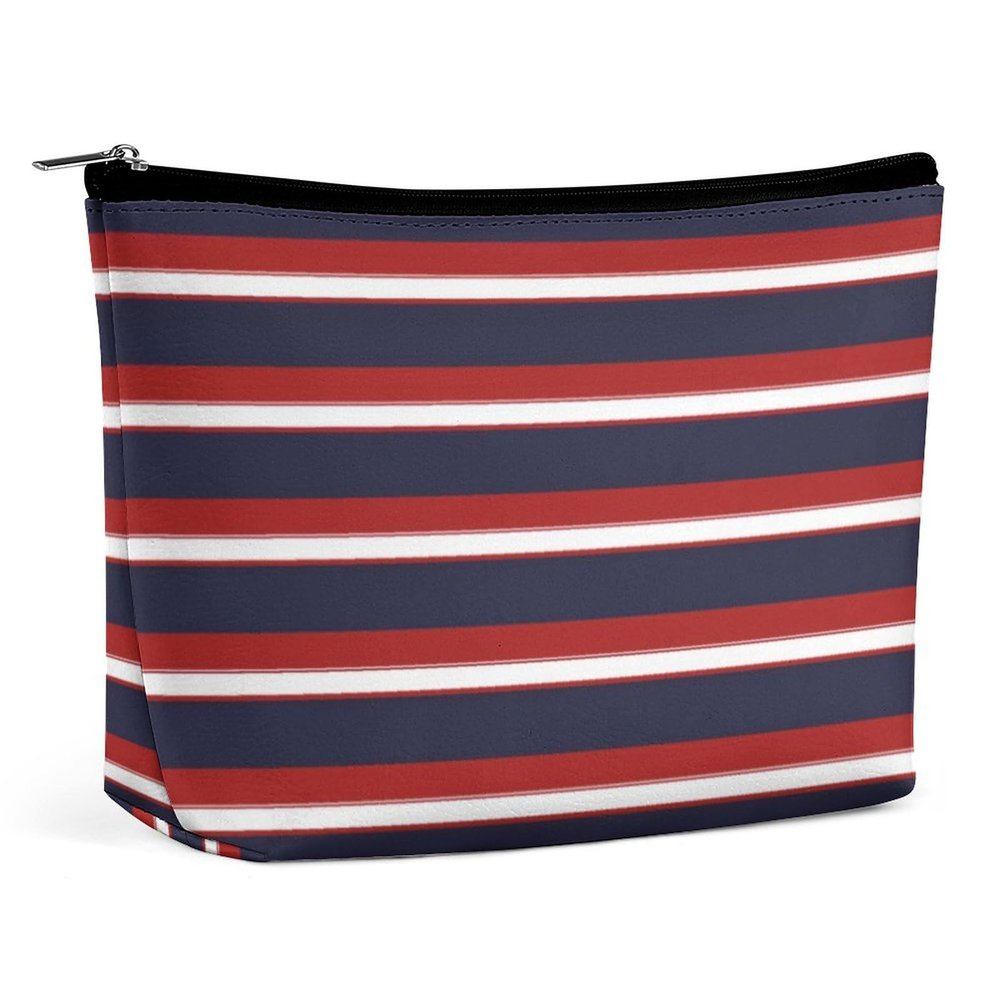 Makeup Bag for Women, Adorable Roomy Zipper Pouch Portable Organizer Cosmetic Bag Travel Storage Accessories (Red White Navy Blue Stripes Nautical Stripe)