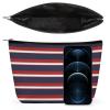 Makeup Bag for Women, Adorable Roomy Zipper Pouch Portable Organizer Cosmetic Bag Travel Storage Accessories (Red White Navy Blue Stripes Nautical Stripe) view 3