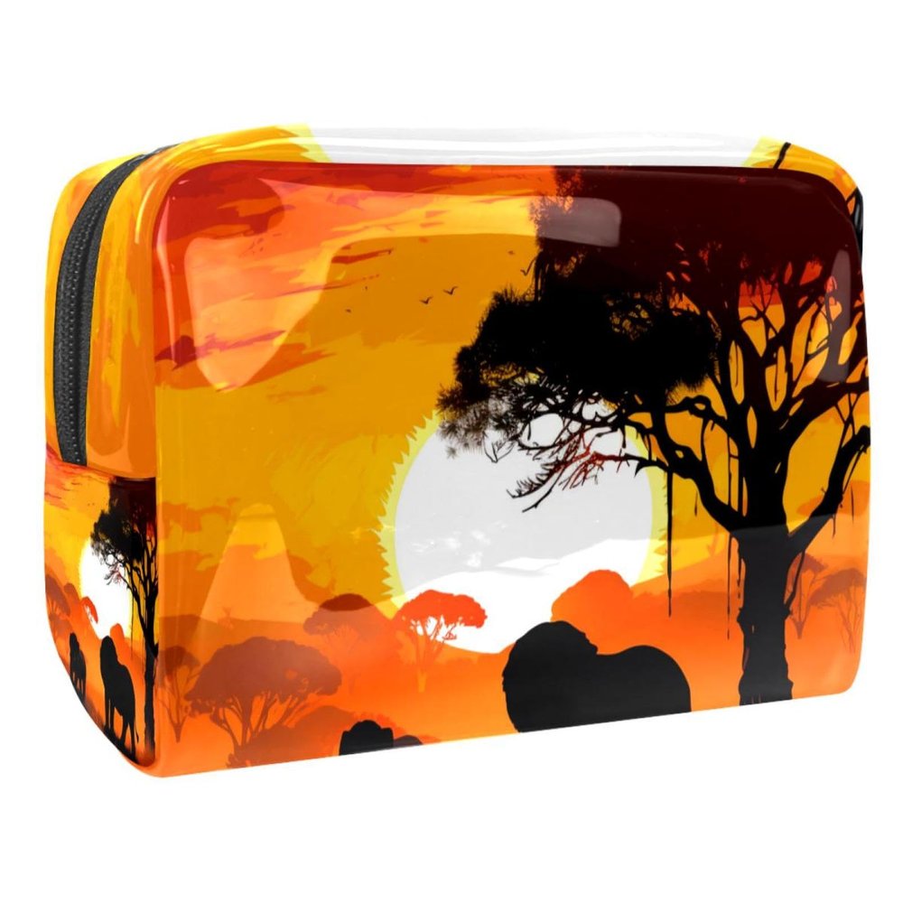 VTGHDEEQ Travel Toiletry Bag,Small Makeup Bag,African Lion and Elephant,Make up Bags for Women