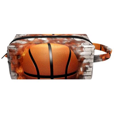 VTGHDEEQ Makeup Bags for Women,Toiletry Bag for Men,3D Pattern Basketball Wall,Travel Cosmetic Bag