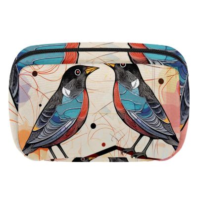 VTGHDEEQ Makeup Bag Small,Makeup Travel Bag,Bird and Geometry,Makeup Organizer Bag