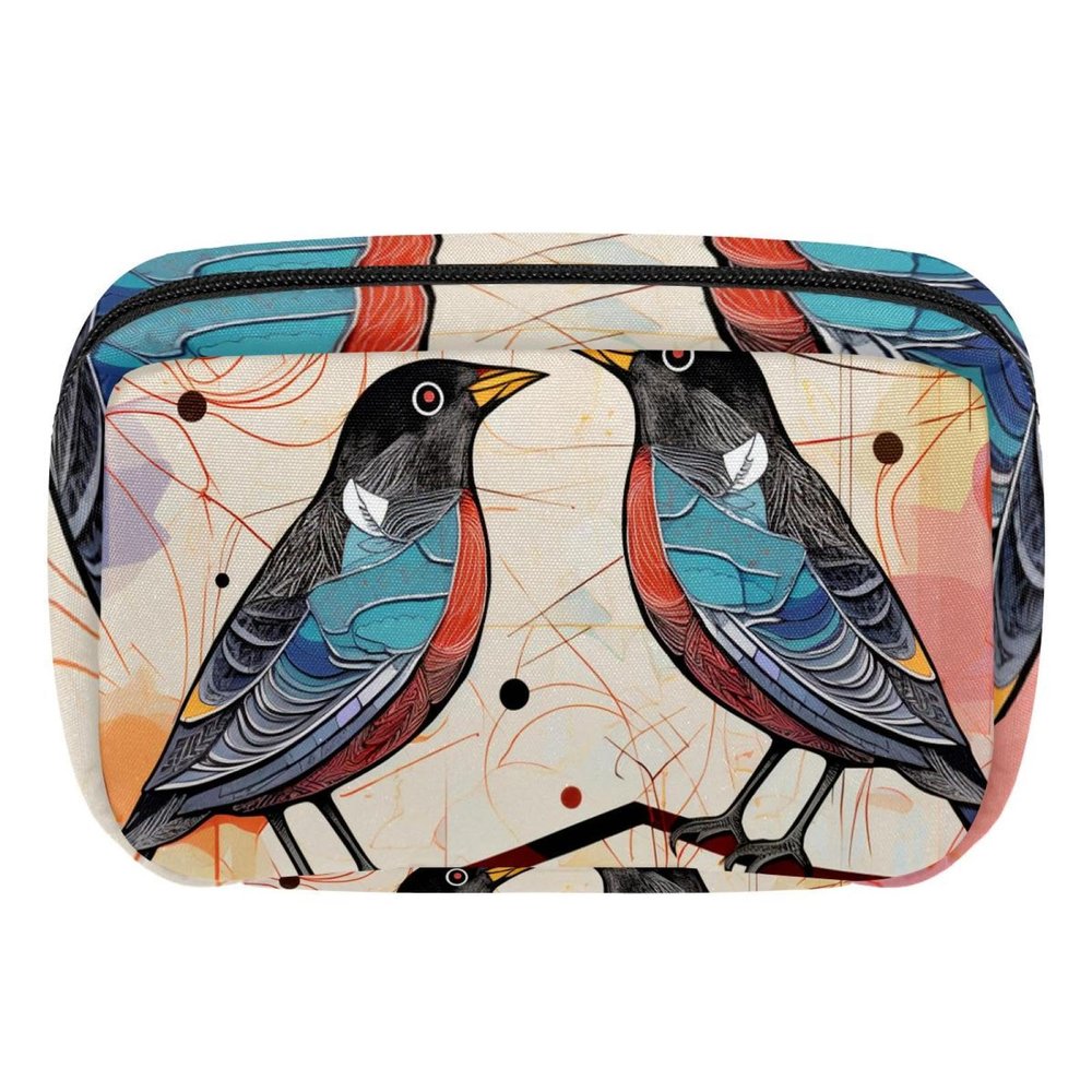 VTGHDEEQ Makeup Bag Small,Makeup Travel Bag,Bird and Geometry,Makeup Organizer Bag