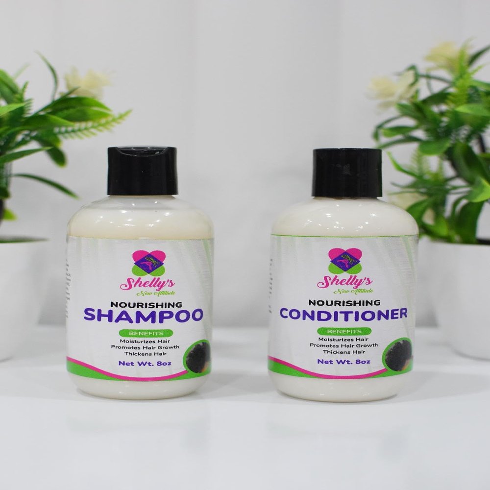 Generic Shelly's New Attitude Nourishing Deep Moisturizing Shampoo and Deep Repairing Conditioner for for Afro-textured curly and coarse and kinky and coily hair, white