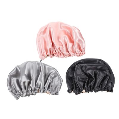 Healeved 3pcs Unisex Solid Shower Cap for Hairdo Protection Reusable Hat for Sleep