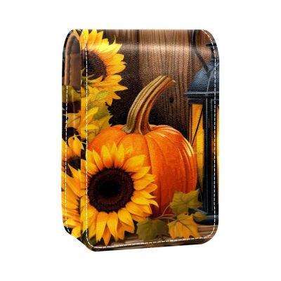 YTYVAGT Lipstick Case,Portable Makeup Bag Cosmetic Pouch,Lipstick Holder Makeup Organizer,Fall Sunflower Pumpkinc Thanksgiving