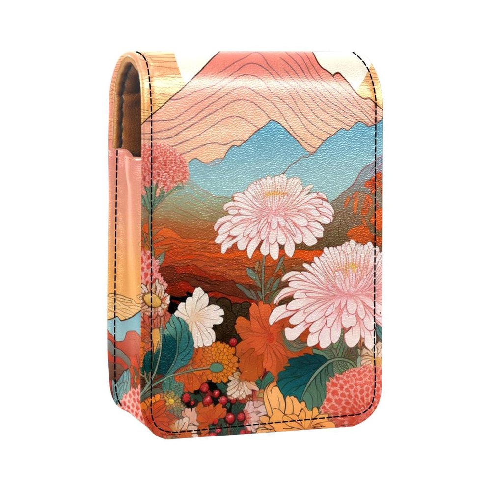 YTYVAGT Lipstick Case,Leather Lip Gloss Lipstick Organizer with Mirror,Mini Lipstick Holder Bag,Fuiji Mountain Flower