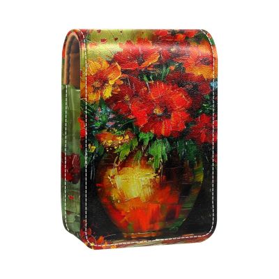 YTYVAGT Lipstick Case,Leather Lip Gloss Lipstick Organizer with Mirror,Mini Lipstick Holder Bag,Daisy Oil Painting Flower