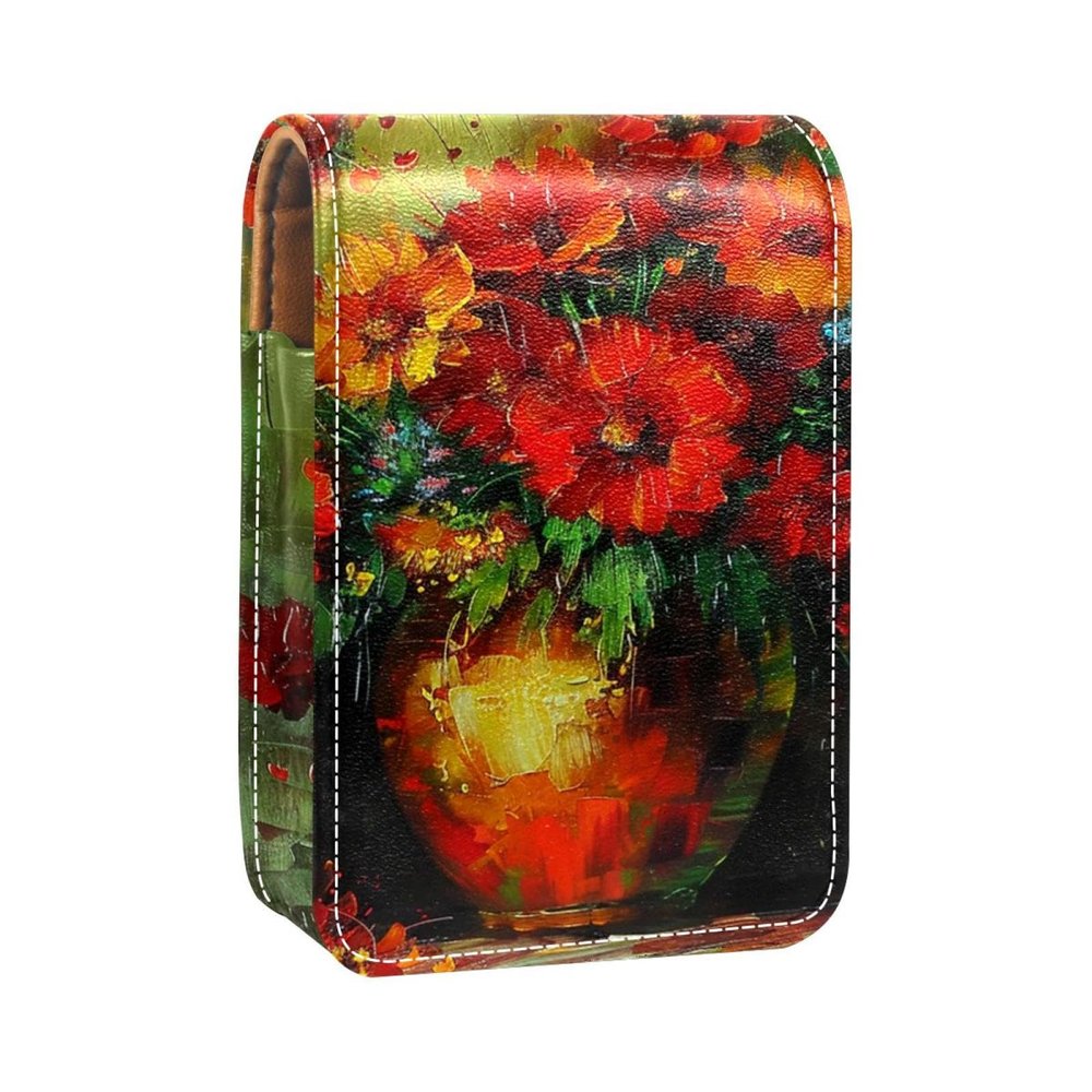 YTYVAGT Lipstick Case,Leather Lip Gloss Lipstick Organizer with Mirror,Mini Lipstick Holder Bag,Daisy Oil Painting Flower