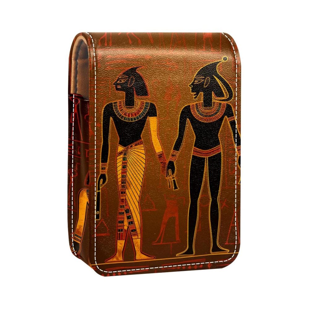 YTYVAGT Lipstick Case,Leather Lip Gloss Lipstick Organizer with Mirror,Mini Lipstick Holder Bag,Ancient Egyptian Style