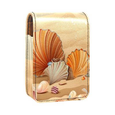 YTYVAGT Lipstick Case,Leather Lip Gloss Lipstick Organizer with Mirror,Mini Lipstick Holder Bag,Beach Conch Shell Starfish