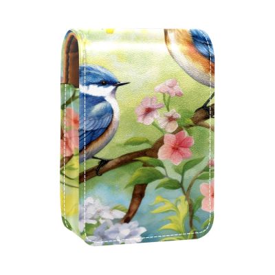 YTYVAGT Lipstick Case,Leather Lip Gloss Lipstick Organizer with Mirror,Mini Lipstick Holder Bag,Birds Flowers Garden River