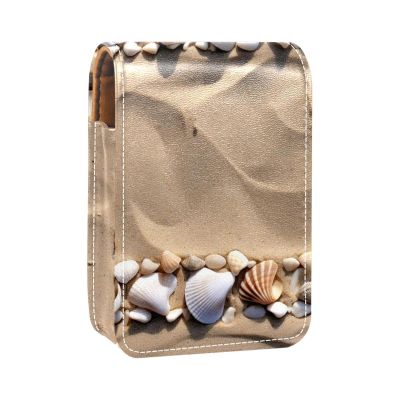 YTYVAGT Lipstick Case,Leather Lip Gloss Lipstick Organizer with Mirror,Mini Lipstick Holder Bag,Beach Sand Shell