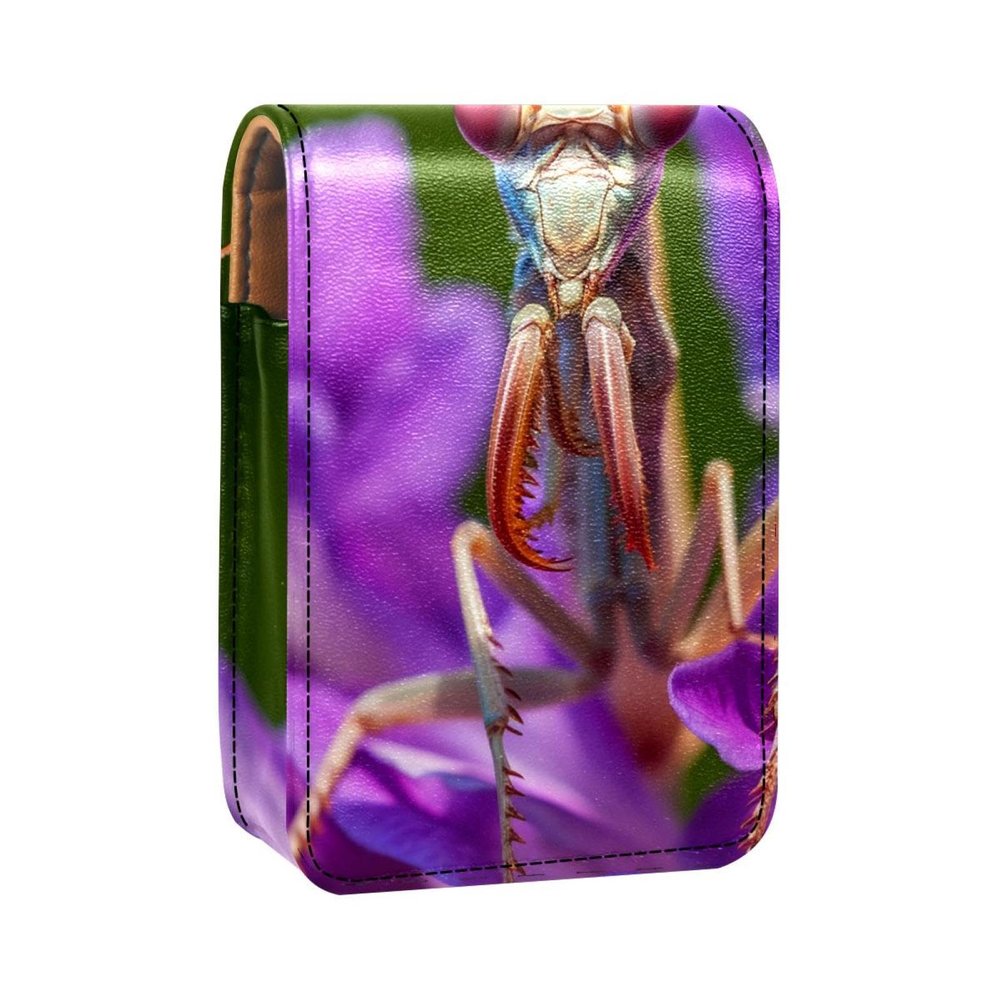 YTYVAGT Lipstick Case,Leather Lip Gloss Lipstick Organizer with Mirror,Mini Lipstick Holder Bag,Purple Flowers and Animals