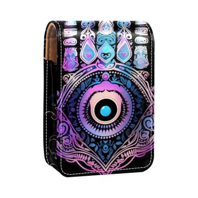 YTYVAGT Lipstick Case,Leather Lip Gloss Lipstick Organizer with Mirror,Mini Lipstick Holder Bag,Ethnic Style Eye Hand Mandala