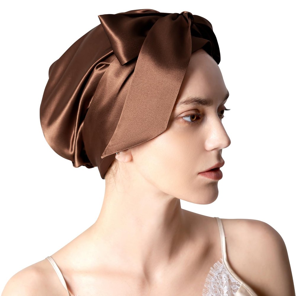 100% Mulberry Silk Bonnet for Sleeping Women, 22 Momme Grade-6A Hair Wrap with Elastic Stay& Tie Band On Head for Hair Care Short Long Curly Hair