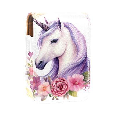 YTYVAGT Lipstick Case,Leather Lip Gloss Lipstick Organizer with Mirror,Mini Lipstick Holder Bag,Unicorn with Floral