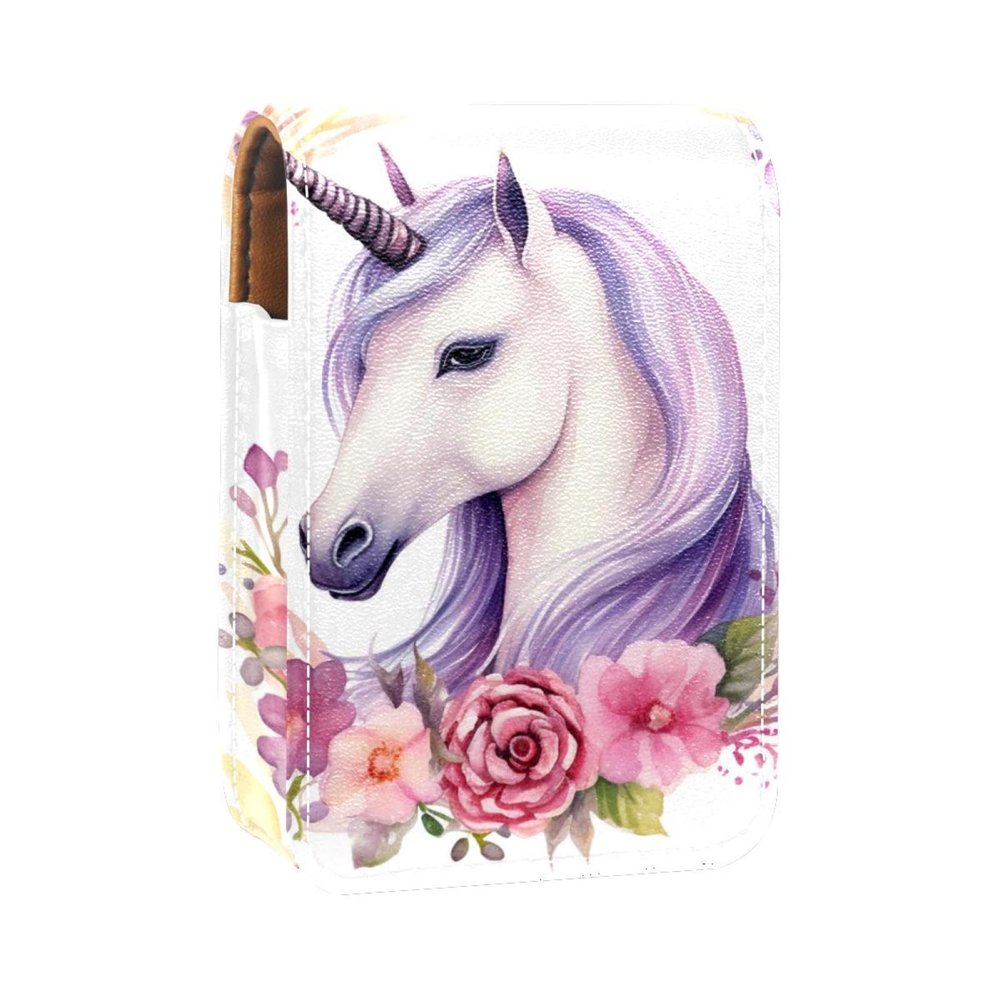 YTYVAGT Lipstick Case,Leather Lip Gloss Lipstick Organizer with Mirror,Mini Lipstick Holder Bag,Unicorn with Floral
