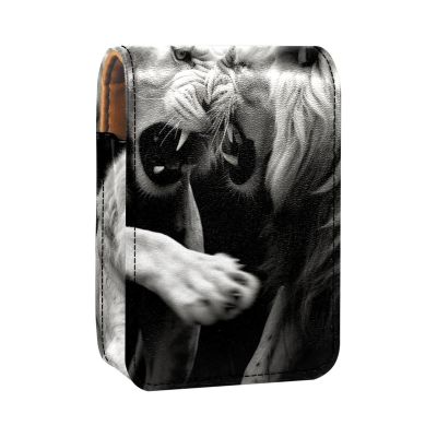 YTYVAGT Lipstick Case,Leather Lip Gloss Lipstick Organizer with Mirror,Mini Lipstick Holder Bag,Animal Lion Couple