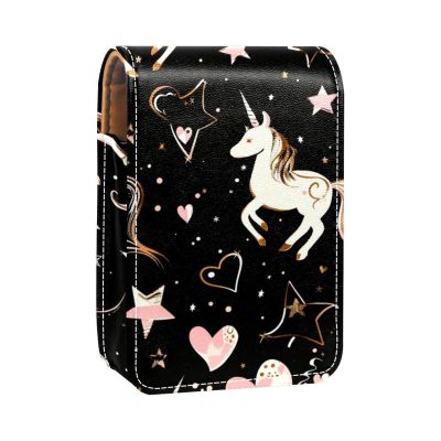 YTYVAGT Lipstick Case,Leather Lip Gloss Lipstick Organizer with Mirror,Mini Lipstick Holder Bag,Unicorn with Black
