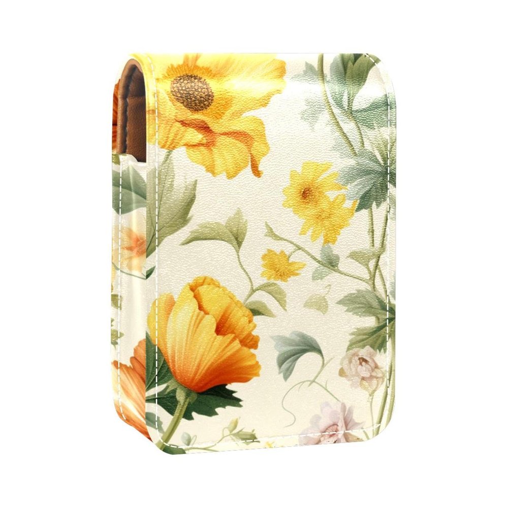 YTYVAGT Lipstick Case,Leather Lip Gloss Lipstick Organizer with Mirror,Mini Lipstick Holder Bag,Colorful Floral Sunflower Plant