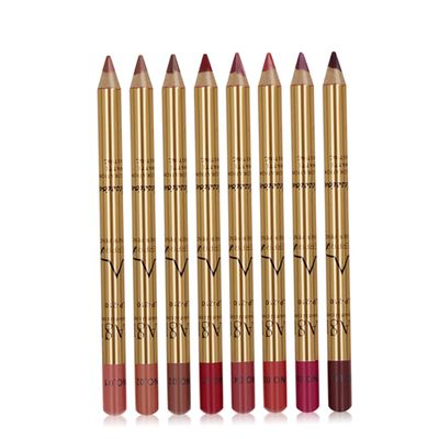 NASSMOSSE Lip Liner Pencil Kit, 8PCS Waterproof Smooth Lip Liner Long Lasting Retro Lipstick Pen With Golden Tube Sweat-proof Lips Cosmetic Set