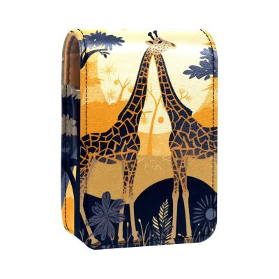 YTYVAGT Travel Lipstick Organizer Case,Lipstick Case Portable Makeup Bag With Mirror,African Giraffe Grassland