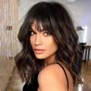 Short Wavy Bob Bangs Wig 1B 30 Color Shoulder Length Natural Wave 13X4 HD Transparent Lace Human Hair Wig With Bangs Remy Brazilian Highlight Short Bob Loose Wave Wigs for Black Women 150 Density view 1