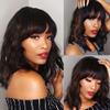 Short Wavy Bob Bangs Wig 1B 30 Color Shoulder Length Natural Wave 13X4 HD Transparent Lace Human Hair Wig With Bangs Remy Brazilian Highlight Short Bob Loose Wave Wigs for Black Women 150 Density view 3