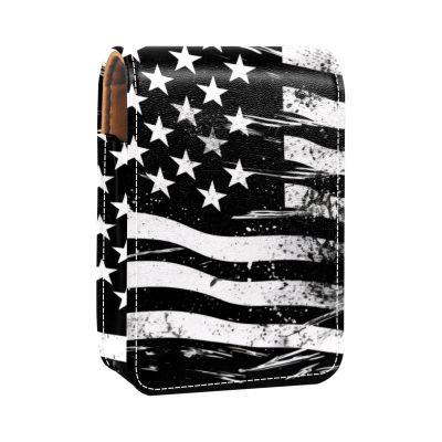 YTYVAGT Lipstick Case,Leather Lip Gloss Lipstick Organizer with Mirror,Mini Lipstick Holder Bag,Black and White American Flag