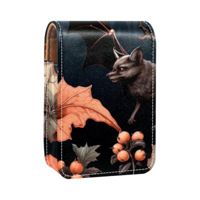 YTYVAGT Lipstick Case,Leather Lip Gloss Lipstick Organizer with Mirror,Mini Lipstick Holder Bag,Animal Bat Leaf Art Illustration
