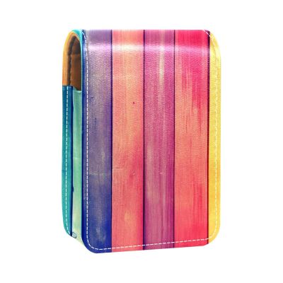 YTYVAGT Lipstick Case,Leather Lip Gloss Lipstick Organizer with Mirror,Mini Lipstick Holder Bag,Vintage Wood Color Striped
