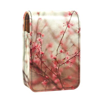 YTYVAGT Lipstick Case,Leather Lip Gloss Lipstick Organizer with Mirror,Mini Lipstick Holder Bag,Flower Japanese Cherry