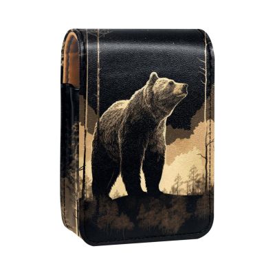 YTYVAGT Lipstick Case,Leather Lip Gloss Lipstick Organizer with Mirror,Mini Lipstick Holder Bag,Bear Moon Forest Tree