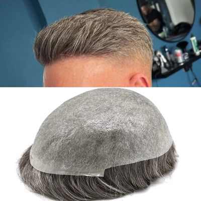 LYRICAL HAIR Toupee for Men Hair System Replacement 0.03mm Ultra Thin SKin V-Loop Mens Hairpiece Natural Hairline Wig for Men 8"X10" #240 Darkest Brown+40% Gray-80% Light Density