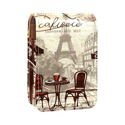 YTYVAGT Lipstick Case,Leather Lip Gloss Lipstick Organizer with Mirror,Mini Lipstick Holder Bag,Eiffel Tower Vintage Newspaper