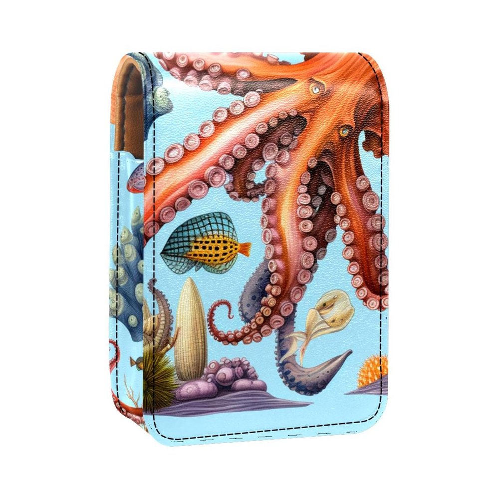 YTYVAGT Lipstick Case,Portable Makeup Bag Cosmetic Pouch,Lipstick Holder Makeup Organizer,Fishes Whale Sea Octopus