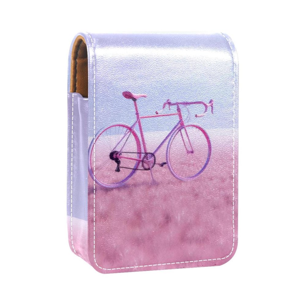 YTYVAGT Lipstick Case,Leather Lip Gloss Lipstick Organizer with Mirror,Mini Lipstick Holder Bag,Bike Pink Sports