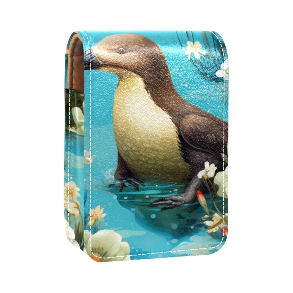 YTYVAGT Lipstick Case,Leather Lip Gloss Lipstick Organizer with Mirror,Mini Lipstick Holder Bag,Animal Big Cormorant Art Illustration