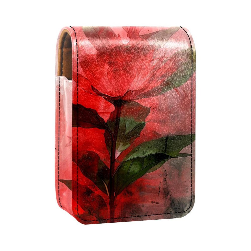 YTYVAGT Lipstick Case,Leather Lip Gloss Lipstick Organizer with Mirror,Mini Lipstick Holder Bag,Watercolor Plant Rose