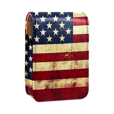 YTYVAGT Lipstick Case,Leather Lip Gloss Lipstick Organizer with Mirror,Mini Lipstick Holder Bag,Vintage American Flag Print