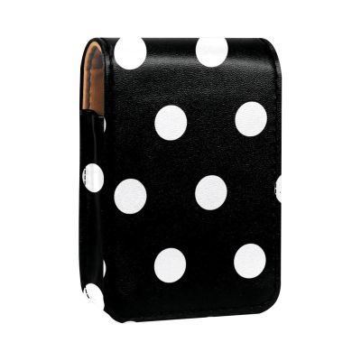 YTYVAGT Lipstick Case,Leather Lip Gloss Lipstick Organizer with Mirror,Mini Lipstick Holder Bag,Black White Dots
