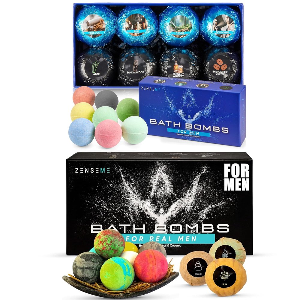 Bath Bombs for Men - Bundle of 16 Scented Bath Bombs with Natural Essential Oils - Organic Bath Bombs with Masculine Scents for Him - Perfect for Boyfriend, Husband or Father