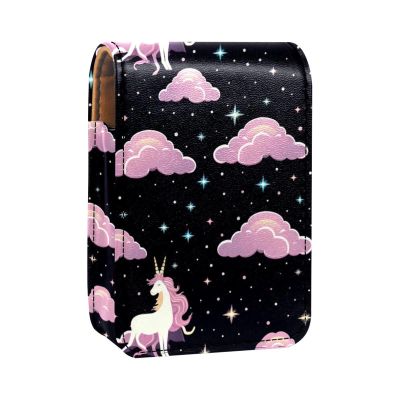 YTYVAGT Lipstick Case,Leather Lip Gloss Lipstick Organizer with Mirror,Mini Lipstick Holder Bag,Unicorn Black and White Cloud