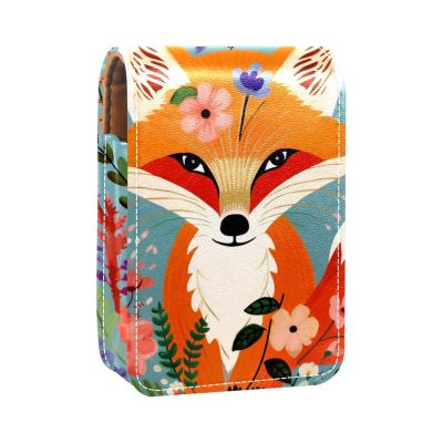 YTYVAGT Lipstick Case,Leather Lip Gloss Lipstick Organizer with Mirror,Mini Lipstick Holder Bag,Flower Field and Fox