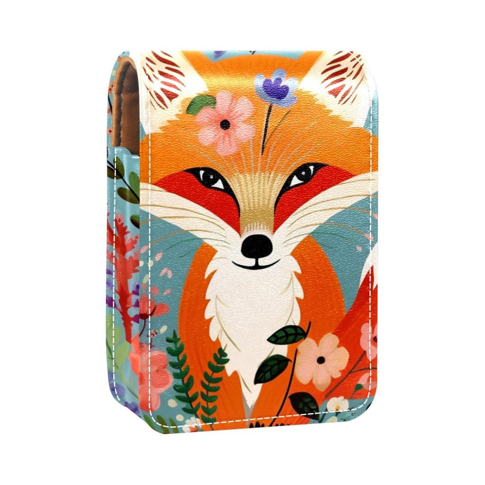 YTYVAGT Lipstick Case,Leather Lip Gloss Lipstick Organizer with Mirror,Mini Lipstick Holder Bag,Flower Field and Fox