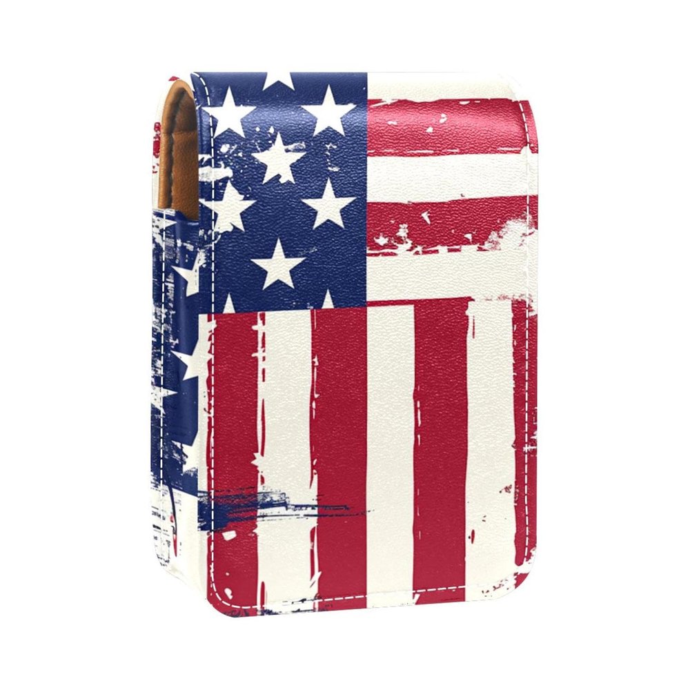 YTYVAGT Travel Lipstick Organizer Case,Lipstick Case Portable Makeup Bag With Mirror,United States and Iceland Flag