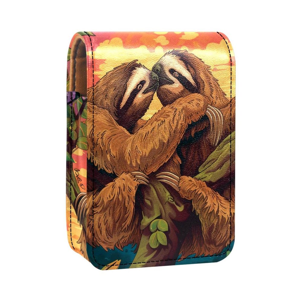 YTYVAGT Lipstick Case,Leather Lip Gloss Lipstick Organizer with Mirror,Mini Lipstick Holder Bag,Couple Sloth Jungle Animals