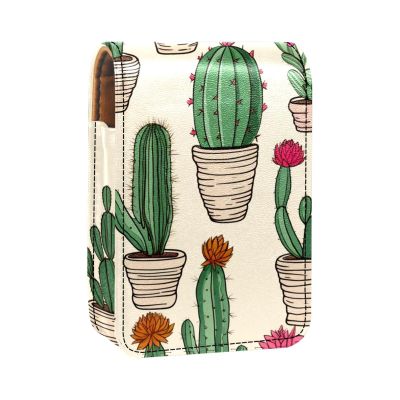 YTYVAGT Lipstick Case,Leather Lip Gloss Lipstick Organizer with Mirror,Mini Lipstick Holder Bag,Watercolor Plant Cactus