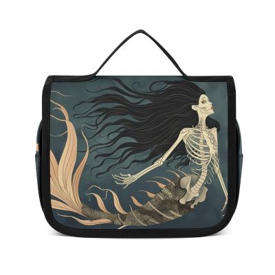QUOPLMAM Mermaid Skeleton Skull Portable Toiletry Bags,Travel Makeup Bags,Travel Cosmetic Bags,with Handle,Large Capacity